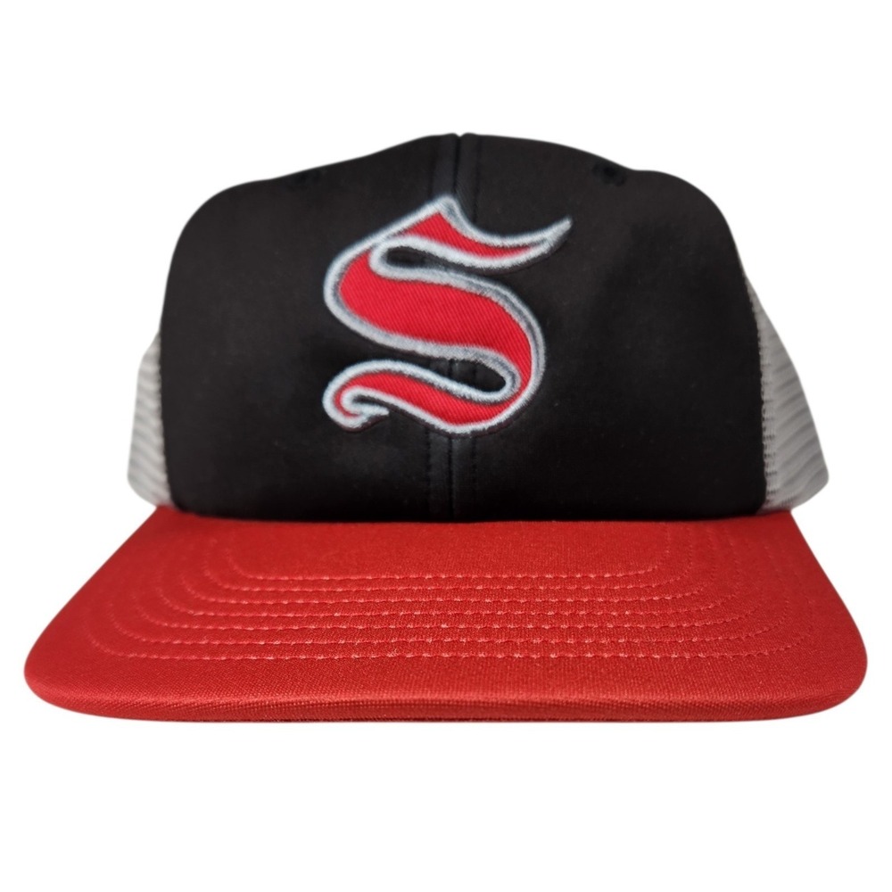 Supreme Contrast S Mesh Back 6 Panel Trucker Hat Black Red Grey One Size FW25